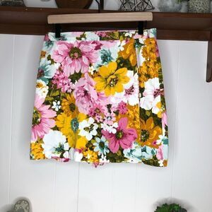 Women's Floral Wrap Front A-Line Skort Yellow & Pink Size Small-Medium